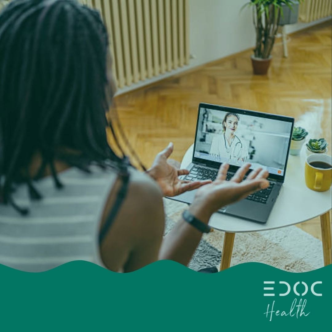 Woman using a laptop for a telemedicine video consultation